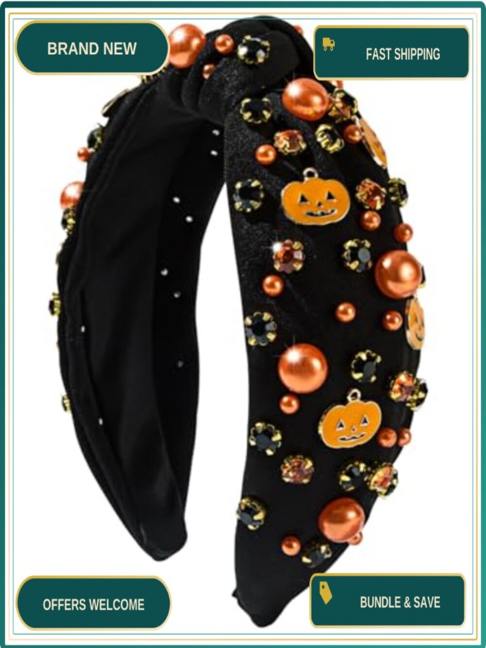 Halloween Knotted Headband Pearl Rhinestone Cosplay Party Hair Accessory